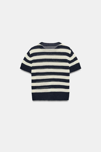 Bivorry™ - Striped Knit Top — Short Sleeves